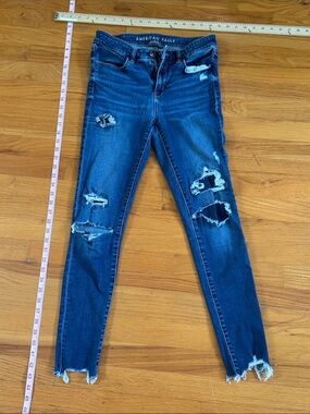 American Eagle Outfitters Dark Blue Ripped Jeggings Size 8